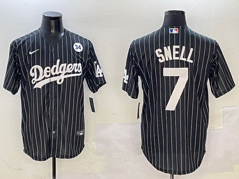 Men Los Angeles Dodgers #7 Snell Black Stripe Jointly Name 2025 Nike MLB Jersey style 6